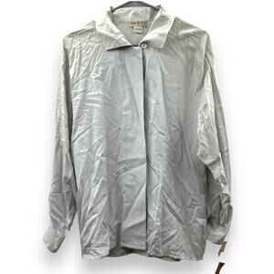 Vintage Carson Pirie Scott 100% Silk Light‎ Gray Long Sleeve Button Down Top 10